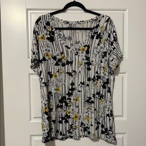 Floral Print Women's Top - Black, White, Yellow